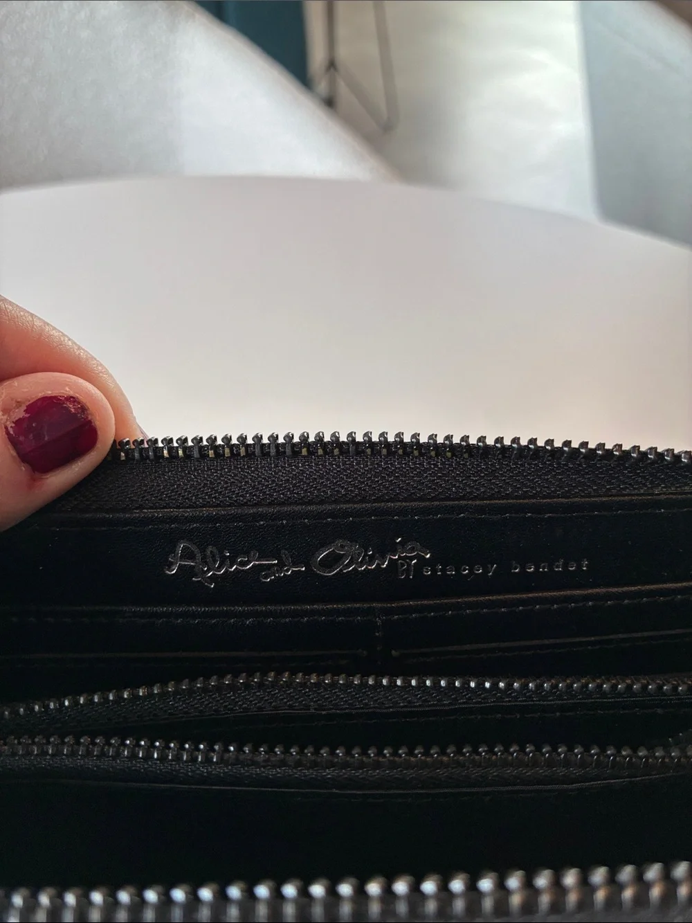 Alice + Olivia Black and White Sunglasses Applique Zip Wallet